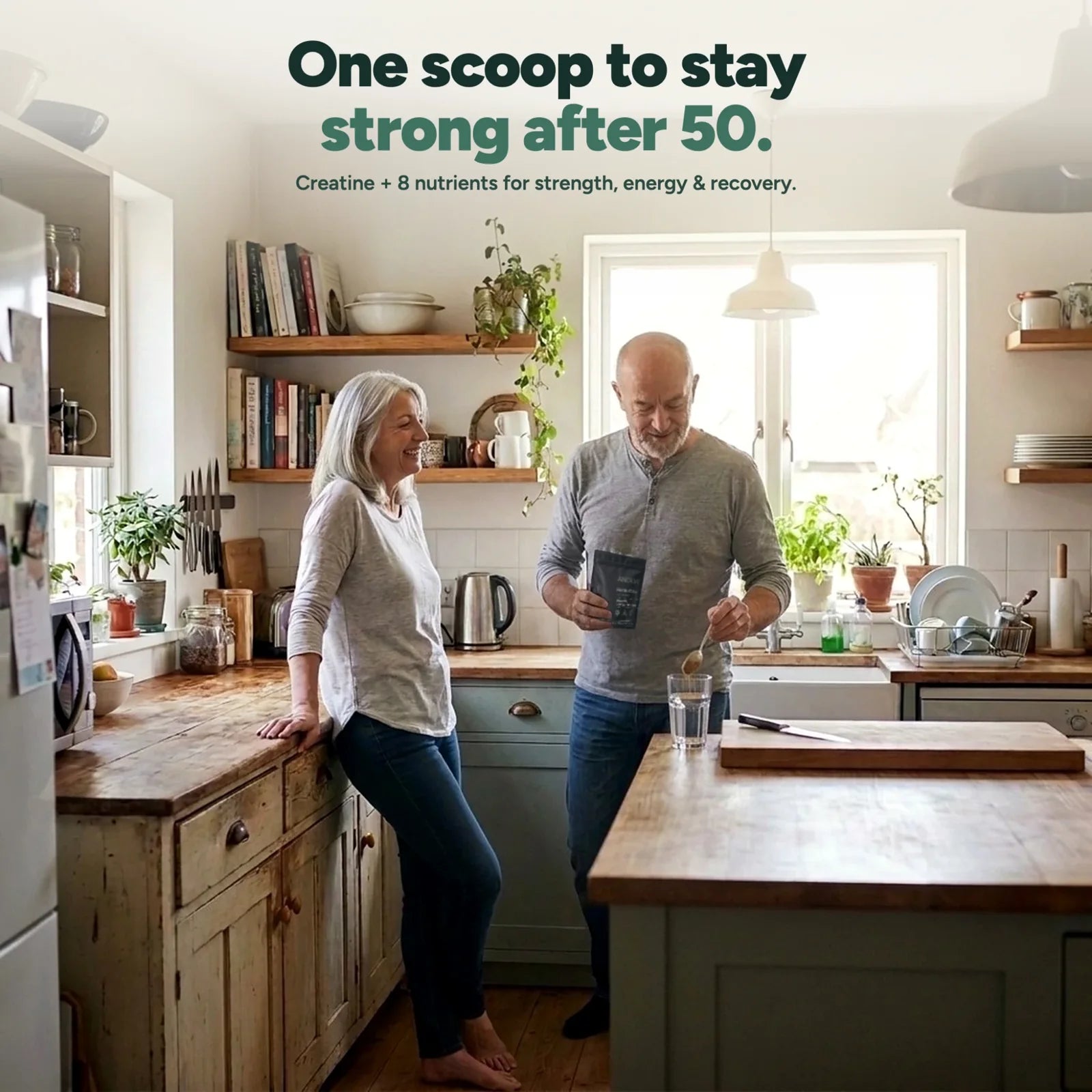Couple preparing Maral Root Complete in their kitchen
